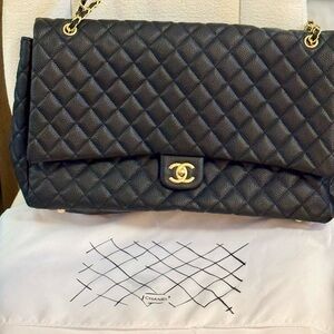 Chanel Black Quilted Hobo Bag with Gold Accents